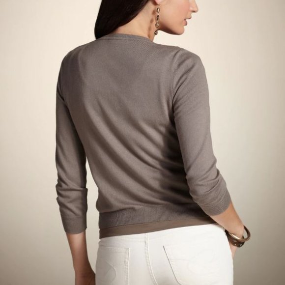 NEW CHICO'S FANCIFUL BEADED MOSAIC JEWELED TAUPE KNIT CARDIGAN SZ 2 LARGE - Picture 2 of 3